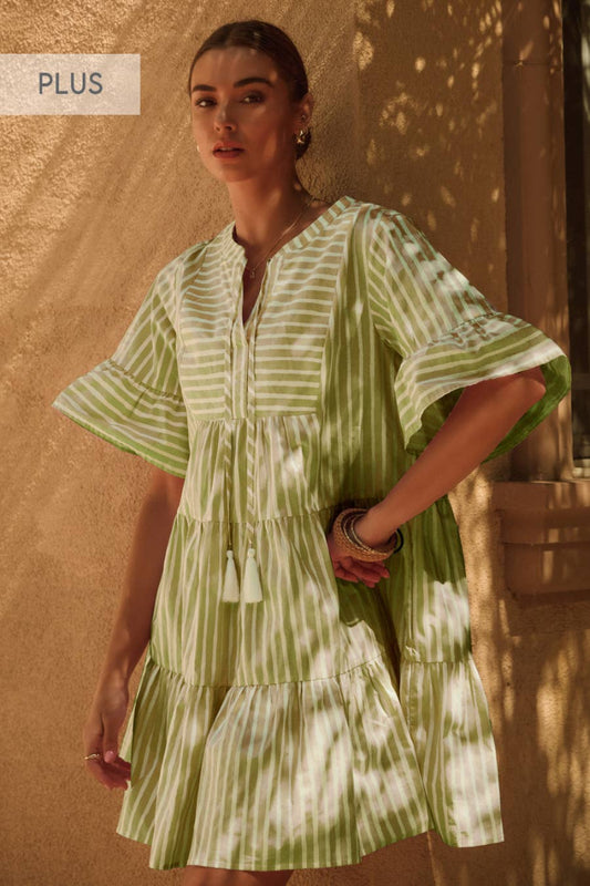 Edith Striped Tired Baby Doll Mini Dress - Honeydew