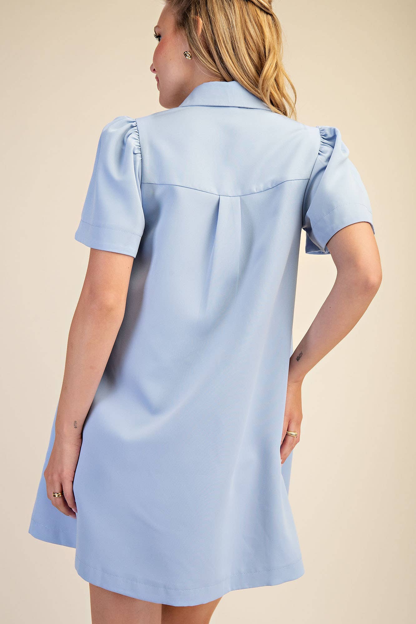 Asher Collar Neck Button Down Mini Dress - Blue