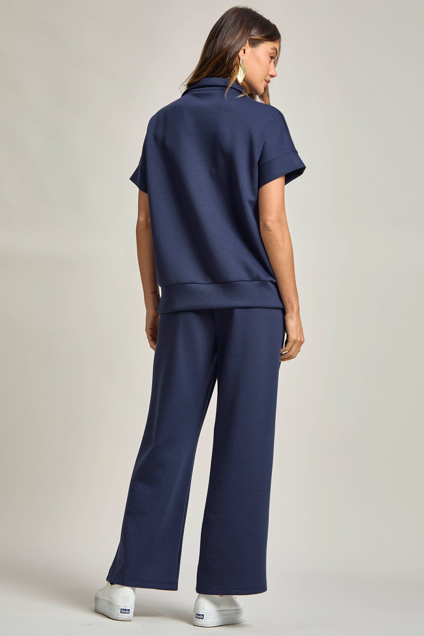 Suzanna Short Sleeve Quarter Zip + Pants Set -  Navy