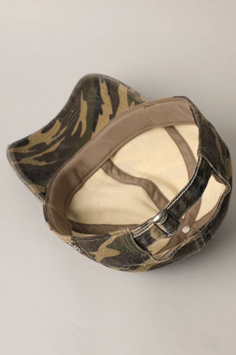 Camouflage Distressed Cotton Baseball Cap Hat: OLIVE / One Size