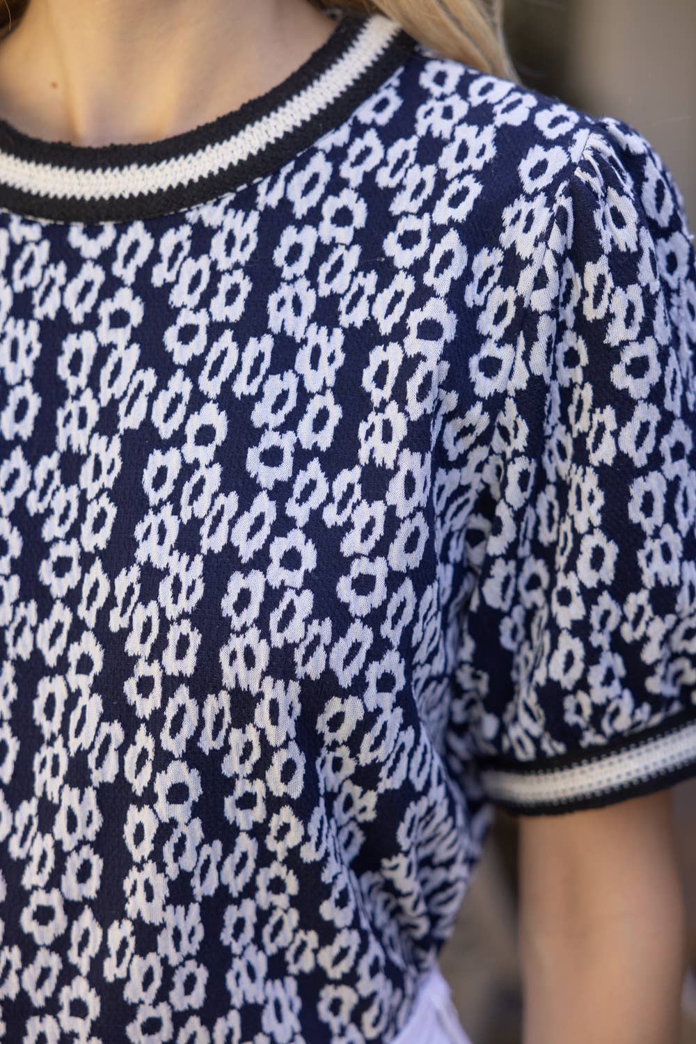 Eagle Ready Floral Accent Knit Top - Navy