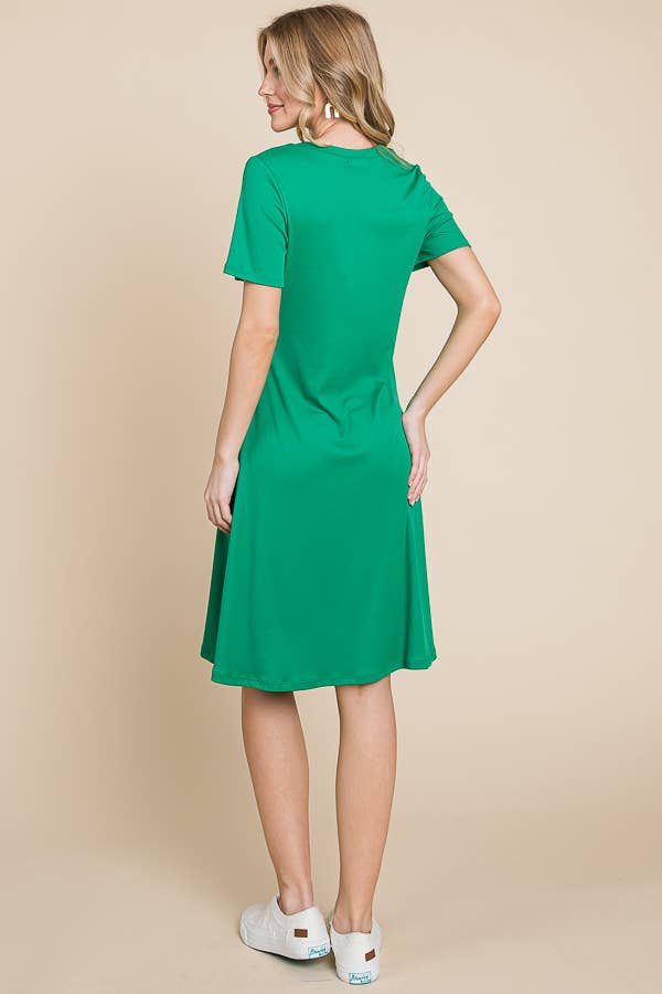 Victoria Ribbed Round Neck Short Sleeve Dress - Green