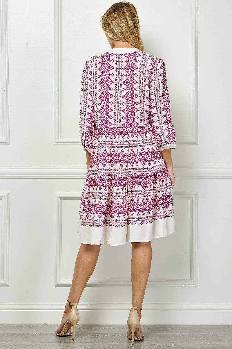 YOU CAN'T GO MIDI DRESS - Magenta/ White
