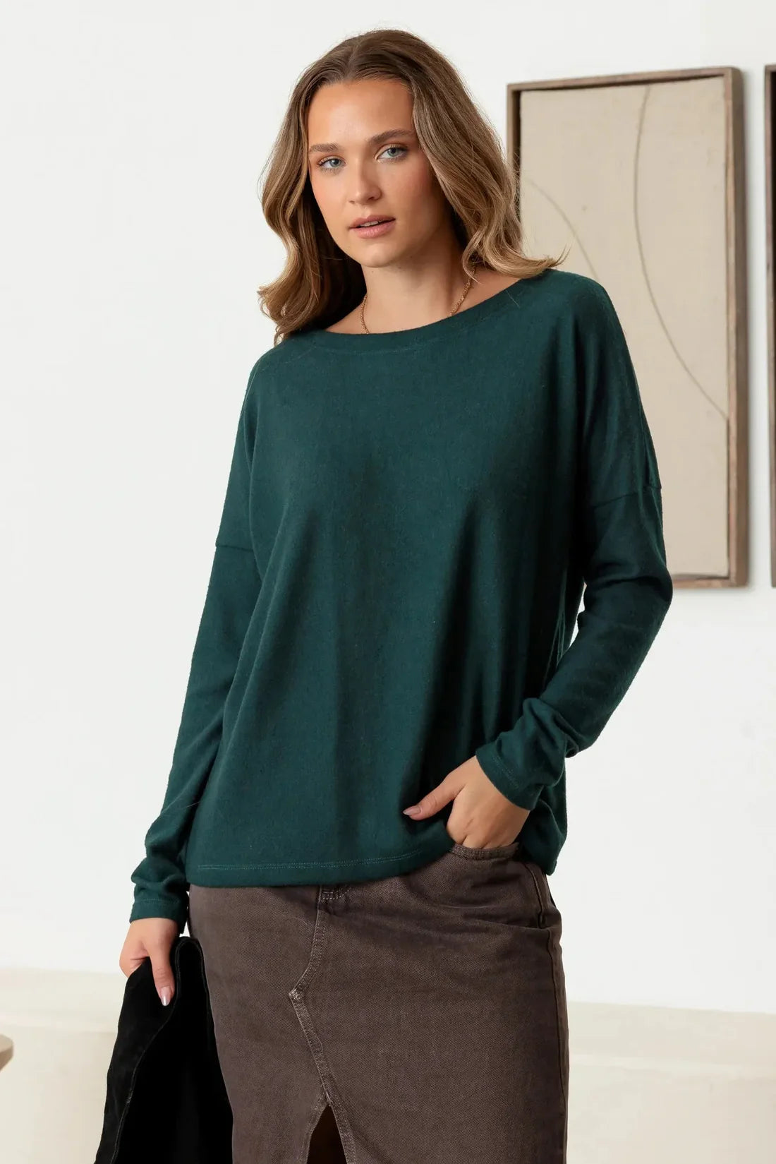Alyssa Crew Neck Long Sleeve Top - Green