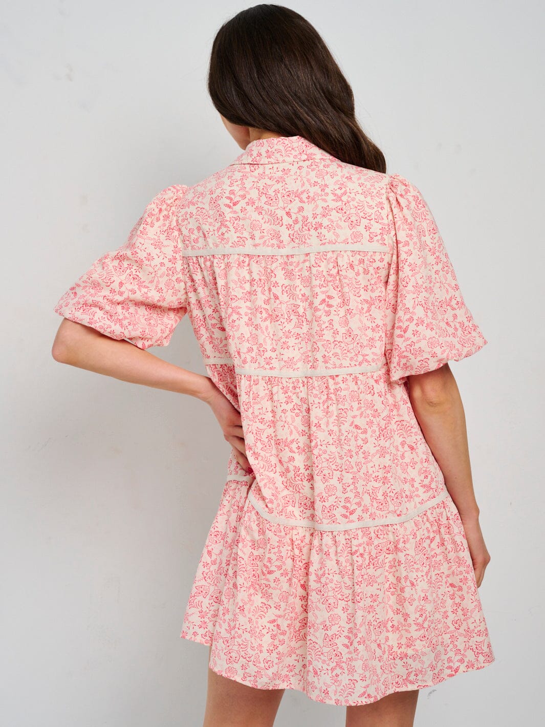 Ann Short Sleeve Button Up Floral Mini Dress- Red