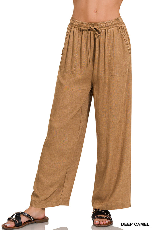 Beach Worthy Elastic Waist Pants - Brown