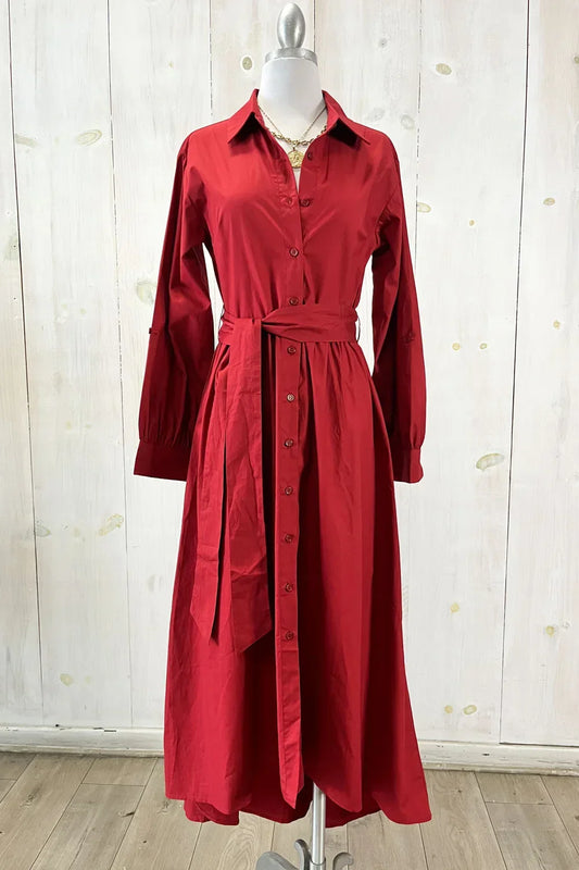 Blossom Button Down Long Sleeve Maxi Dress - Rust