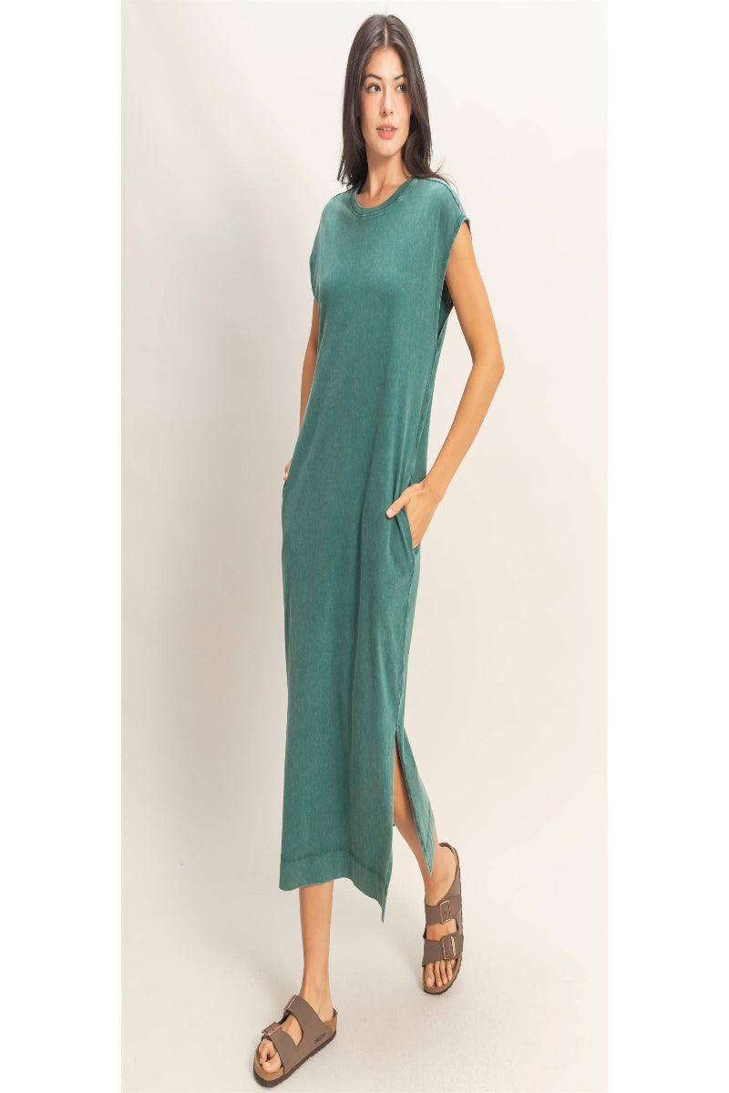 Cap Sleeve Midi Dress: DARK TEAL