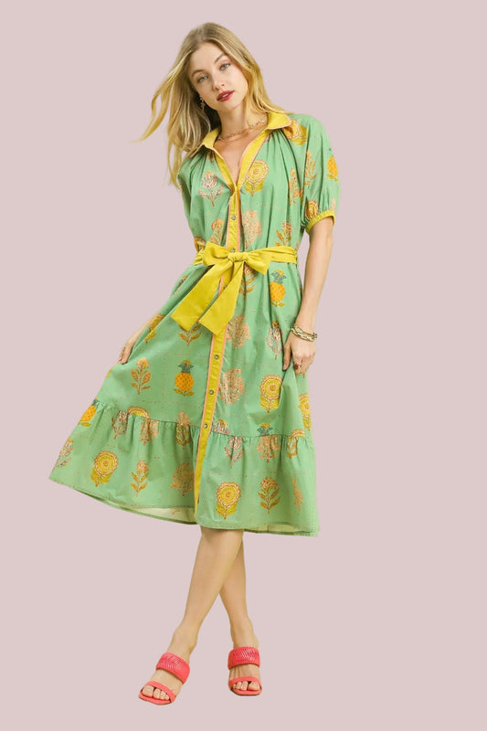 Capri Mint Floral Button Front Mini Dress