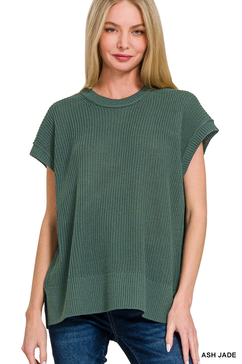 Cedar Oversized Crew Neck Sweater Vest - Green