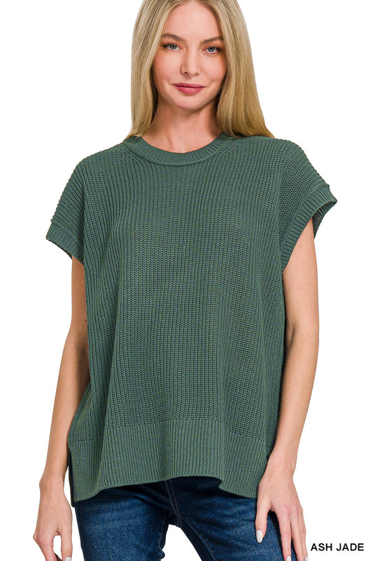 Cedar Oversized Crew Neck Sweater Vest - Green