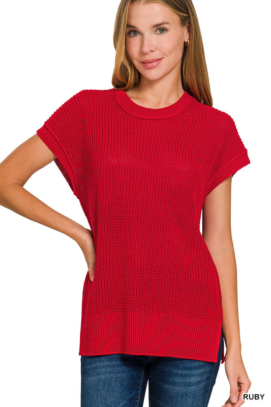 Cedar Oversized Crew Neck Sweater Vest - Red