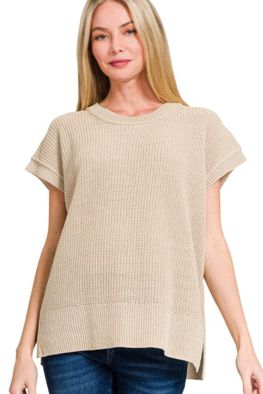 Cedar Oversized Crew Neck Sweater Vest - Beige