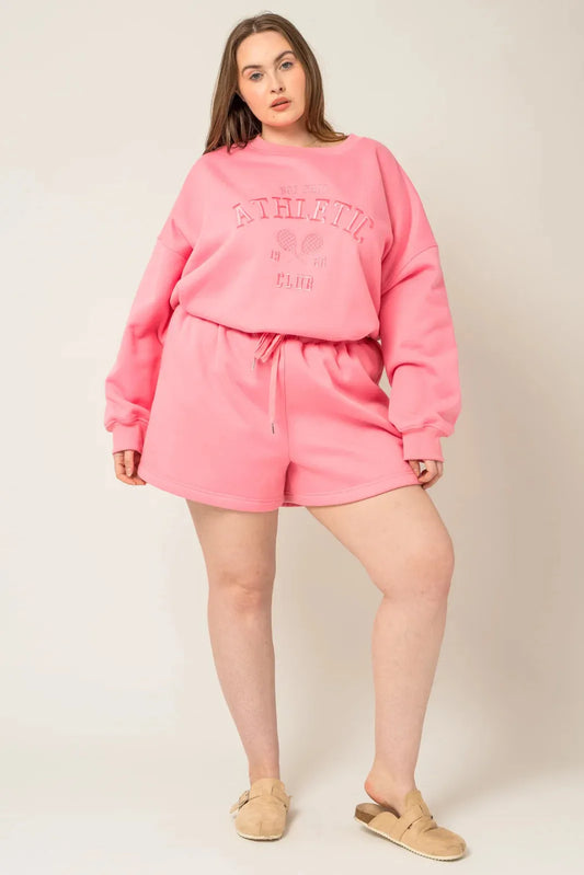 Clara Plus Size Sweatshirt & Short Set - Pink