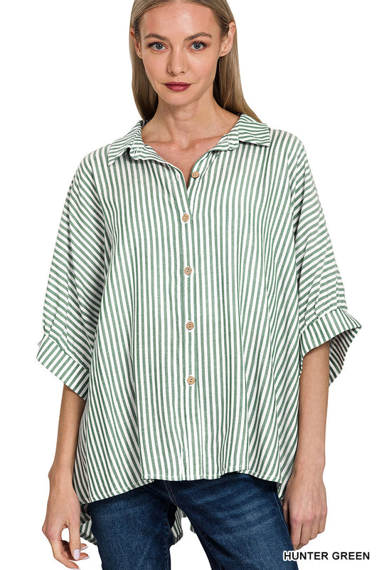Clara striped short sleeve button up shirt - Green