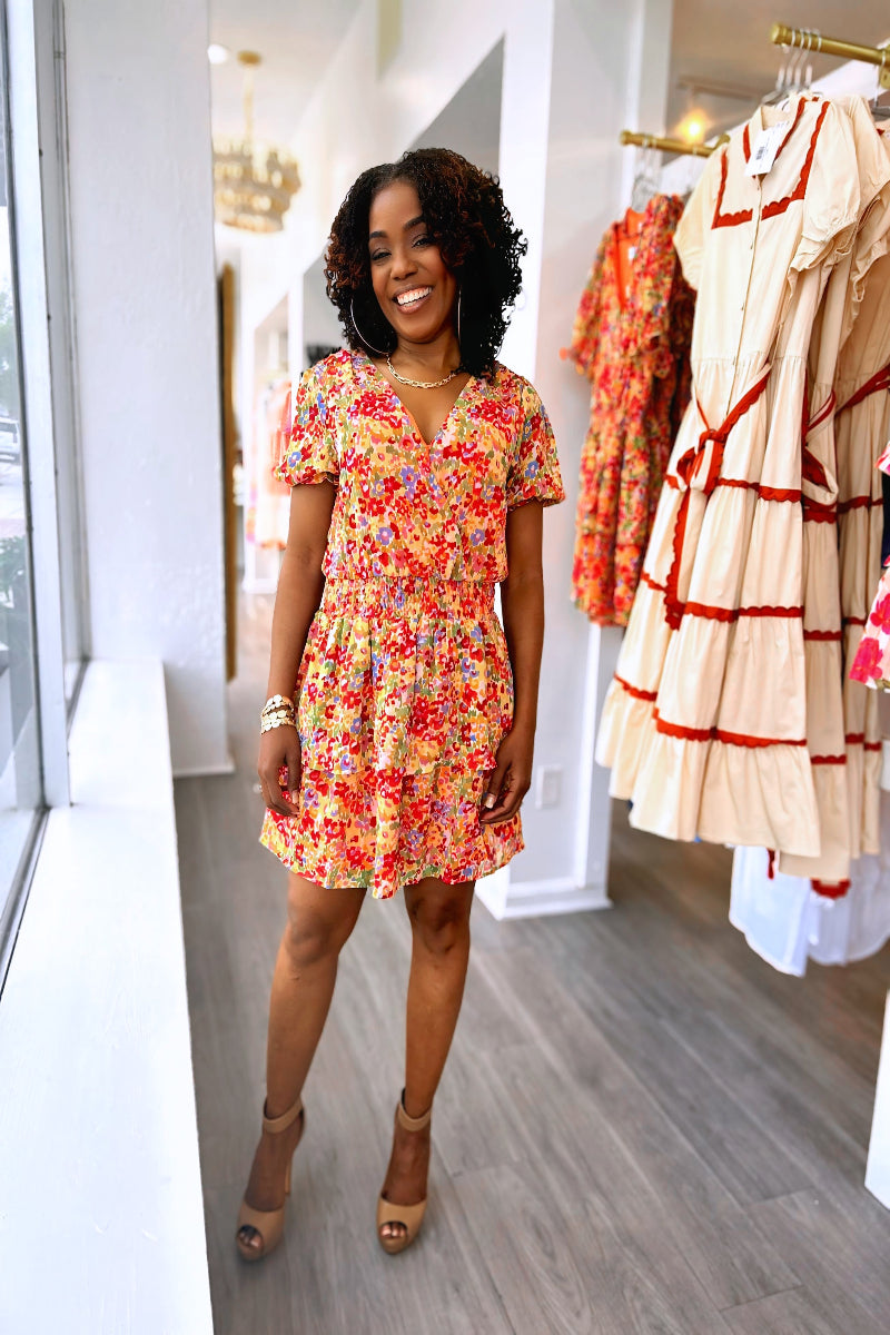Colors and More Colors Mini Dress - Orange Floral