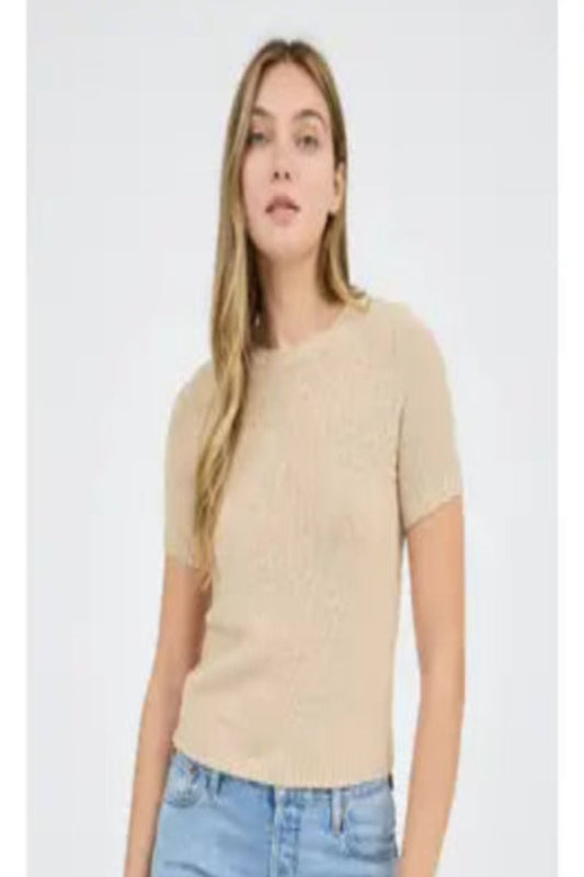 Cordelia Neck Short Sleeve Knit Pullover Sweater - Taupe