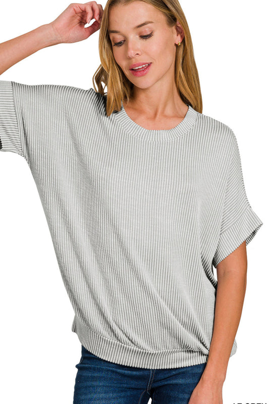 Cypress Corded rib short sleeve top - Grey