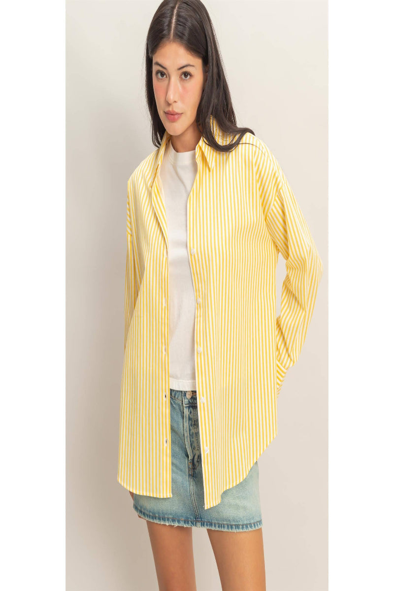Cyrena Striped Button-Up Shirt - YELLOW