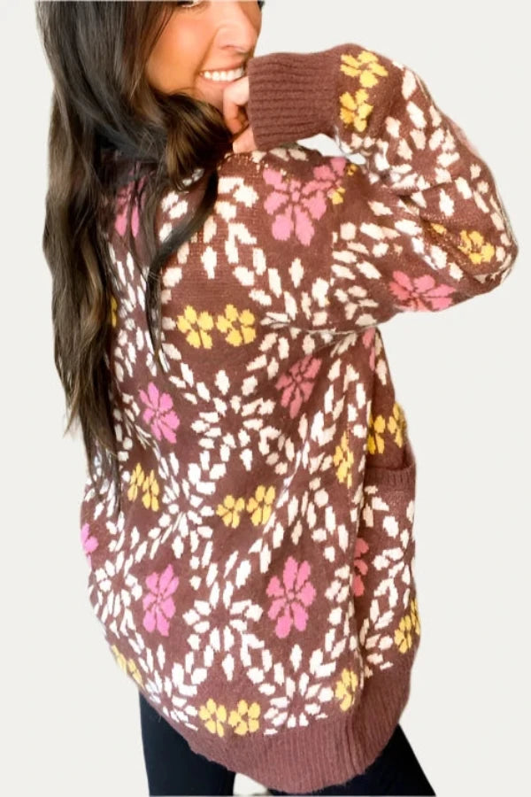 Daisy's Please Sweater - Brown Print