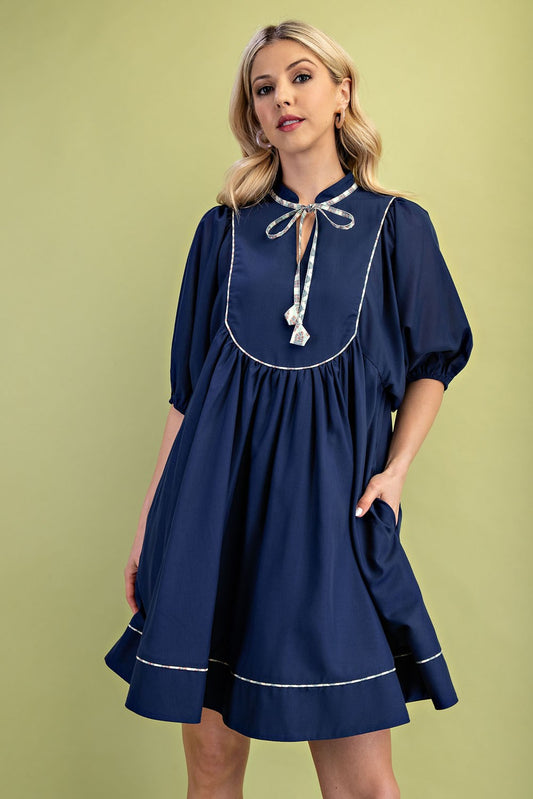 Dior Tassel Tie Babydoll Mini Dress - Navy