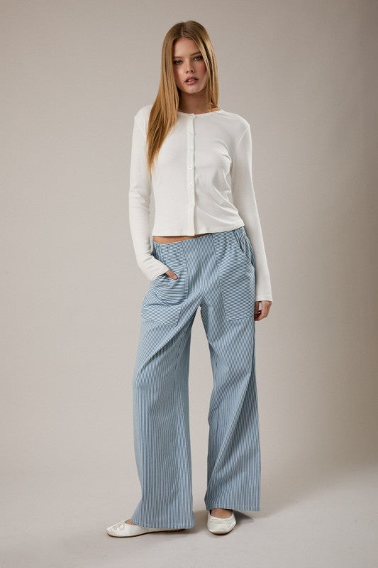 Early Bird Striped Wide Leg Pants - Blue