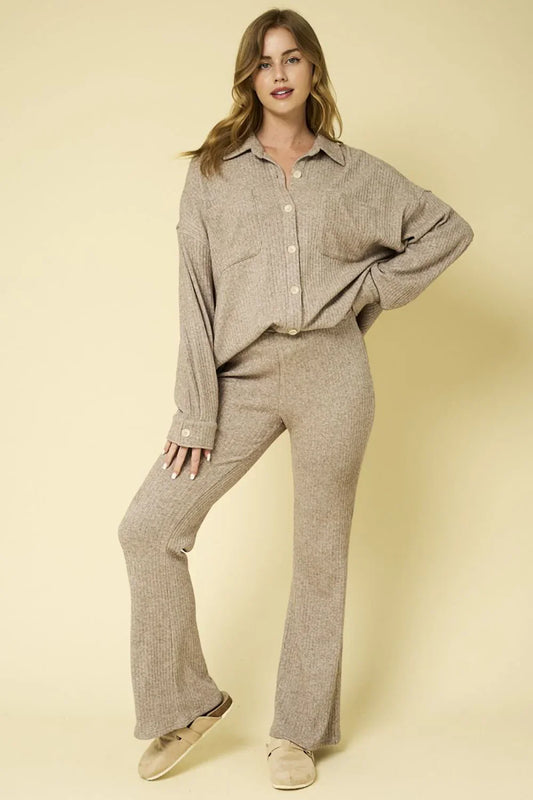 Emi Knit Pants Set - Taupe