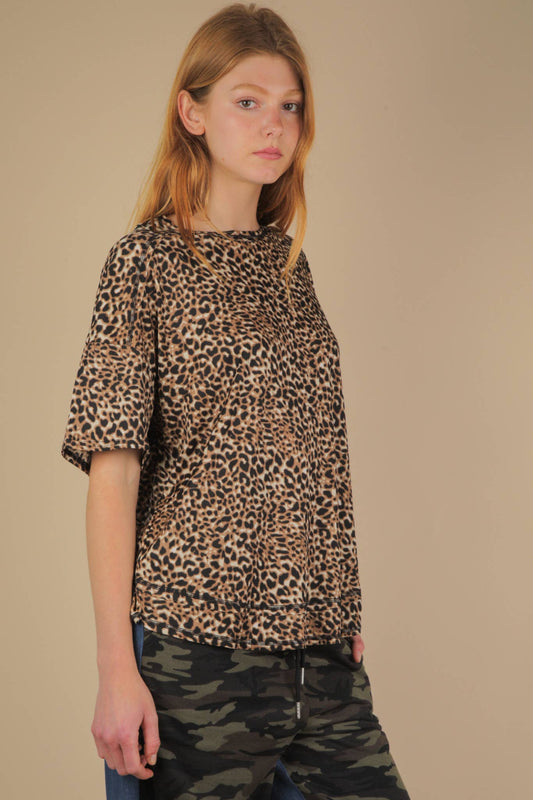 Eva Oversized Printed Knit Top - Leopard
