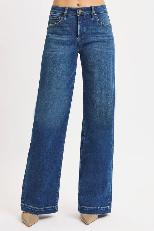 Harper Mid Rise Wide Leg Tummy Control Jeans with Front Seam Detail