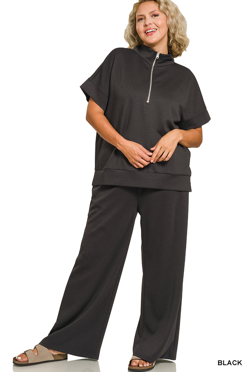 Haven Plus High Neck Top & Pants Set- Black