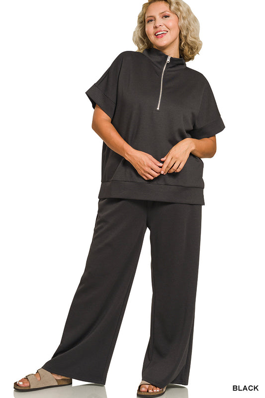 Haven Plus High Neck Top & Pants Set- Black