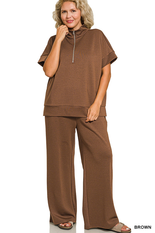 Haven Plus High Neck Top & Pants Set- Brown