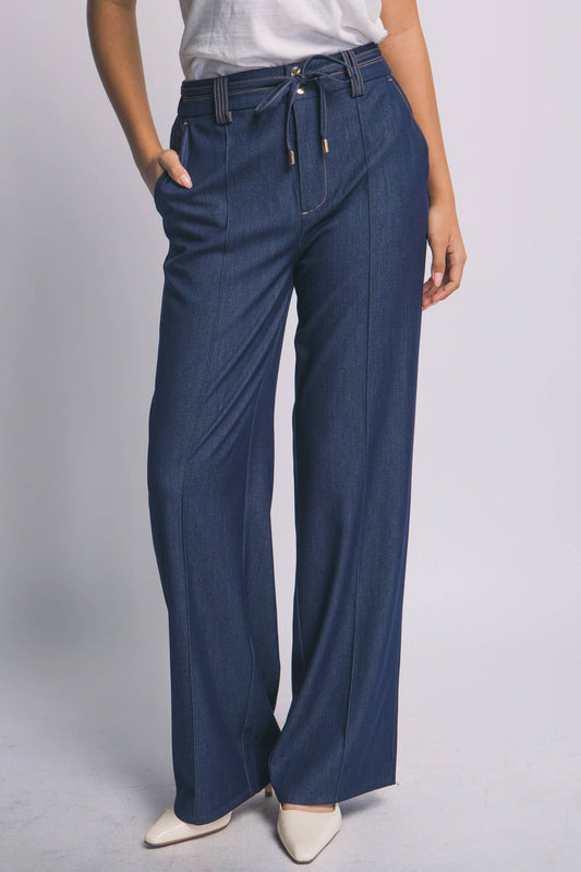 High-waisted Drawstring Pants - Indigo
