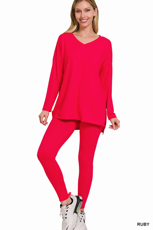 Hit The Road Brushed  Loungewear Set - Red