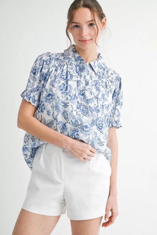 Jess Floral Print Top - Blue