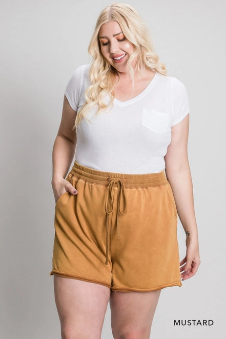Josie Mineral Washed Casual Shorts - Yellow