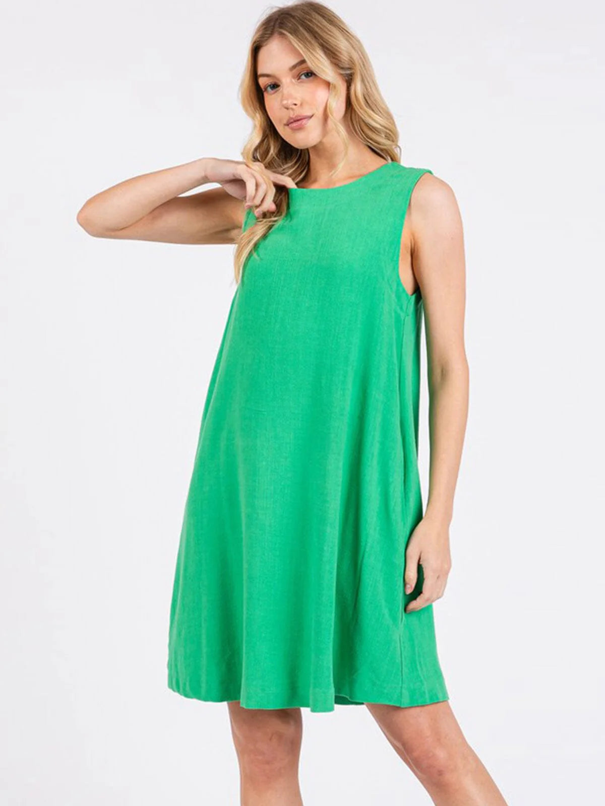 KAIA FRONT POCKETS TUNIC MINI DRESS - GREEN