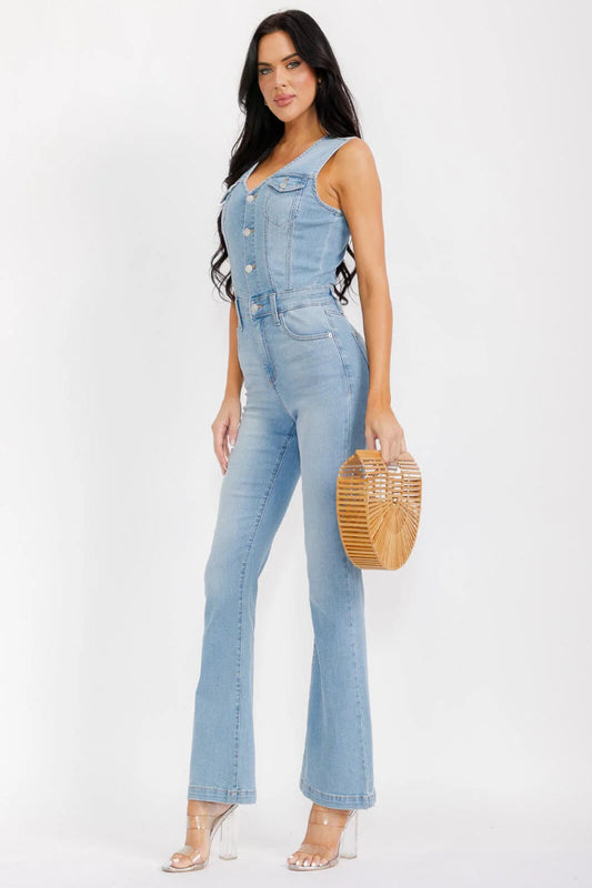 Lady In Denim Sleeveless Denim Jumpsuit