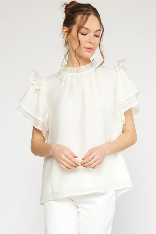Liliana Mock Neck Ruffle Sleeve Top - Ivory