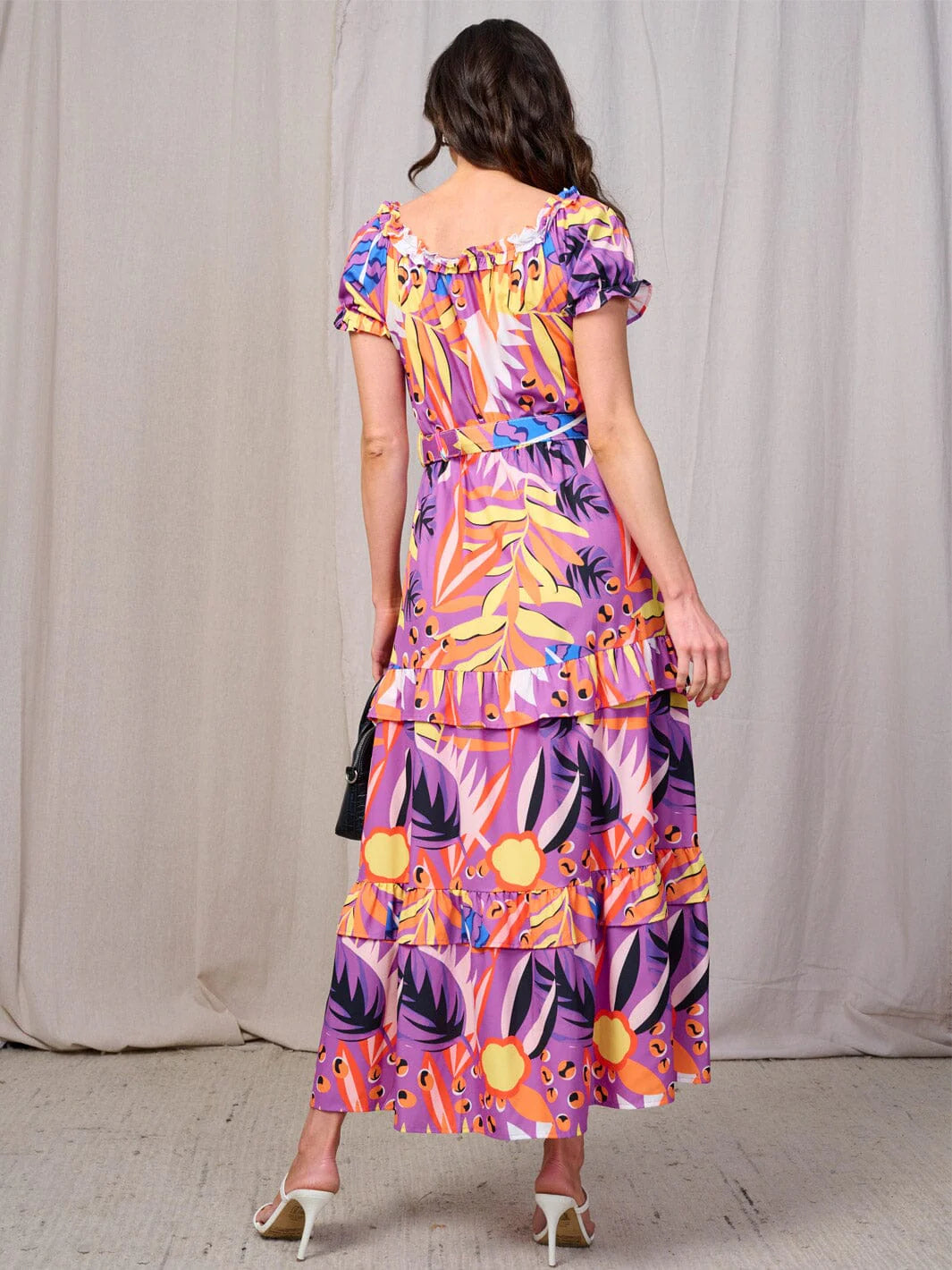 Lisa Short Sleeve Print Maxi Dress - Purple Multi