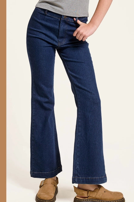 Lisa Wide Flare Pants - Dk Denim