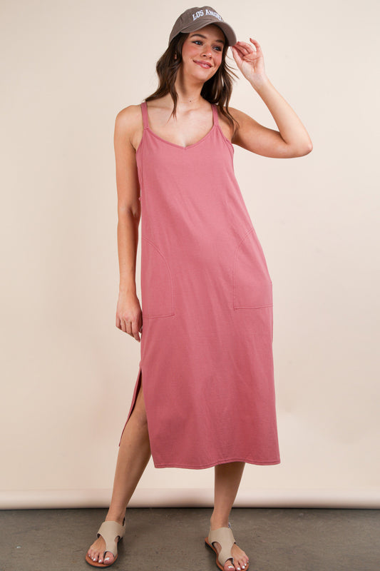 LuLu V-Neck Sleeveless Casual Comfy Midi Dress - Mauve