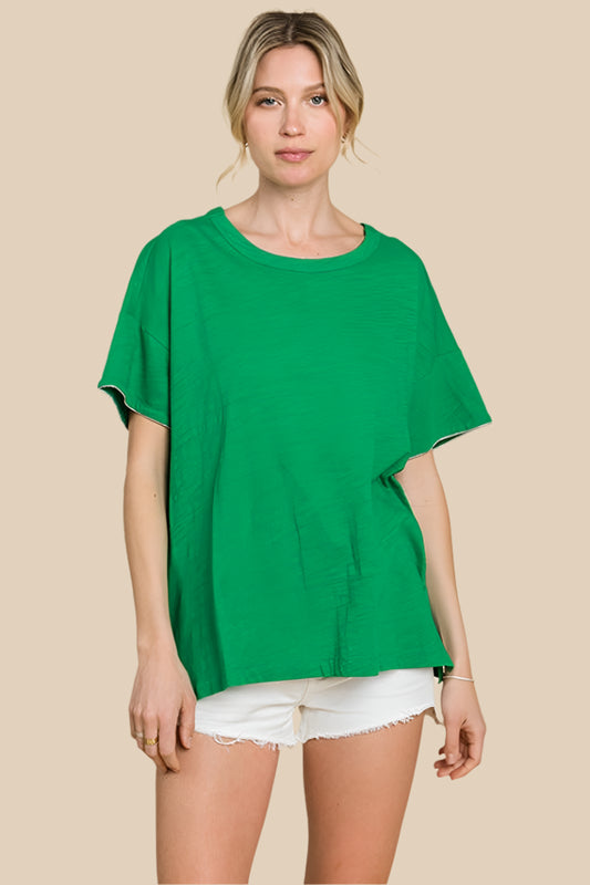 Lucia Washed Cotton Casual Top - Green