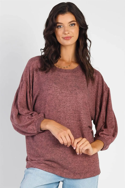 Malka Long Sleeve Puff Top - Mauve