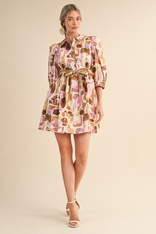 March Puff Sleeve Mini Dress - Multi