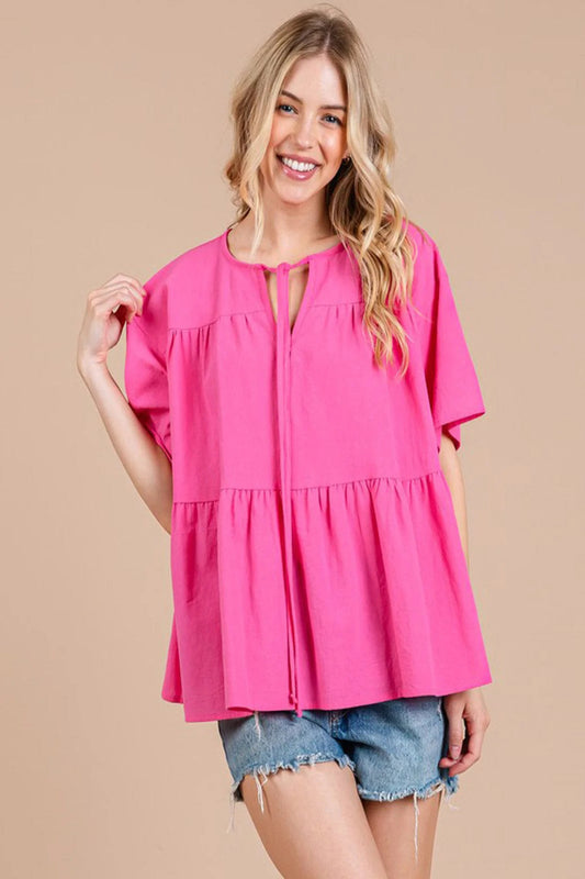 Marsha Short Ruffle Tunic Blouse - Pink