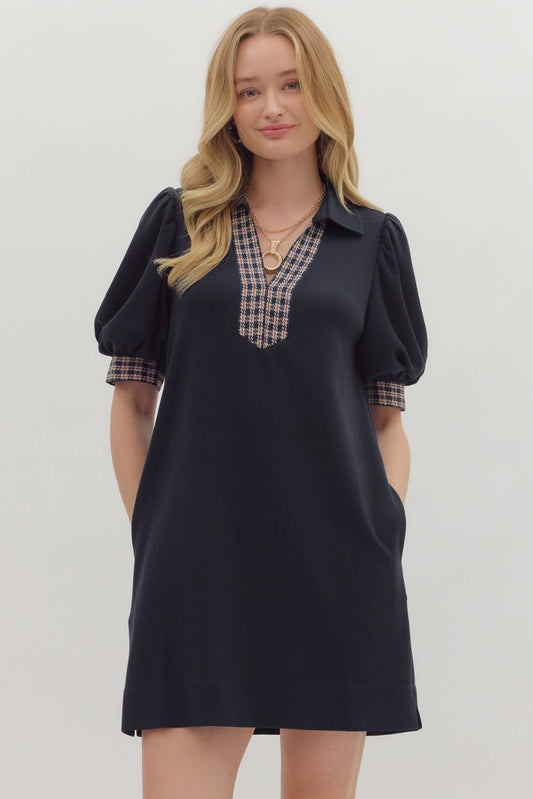 Melody Jersey Knit Puff Sleeve Mini Dress - Navy