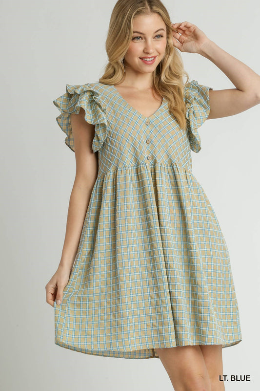 Natalie V-Neck A-Line Dress - Blue