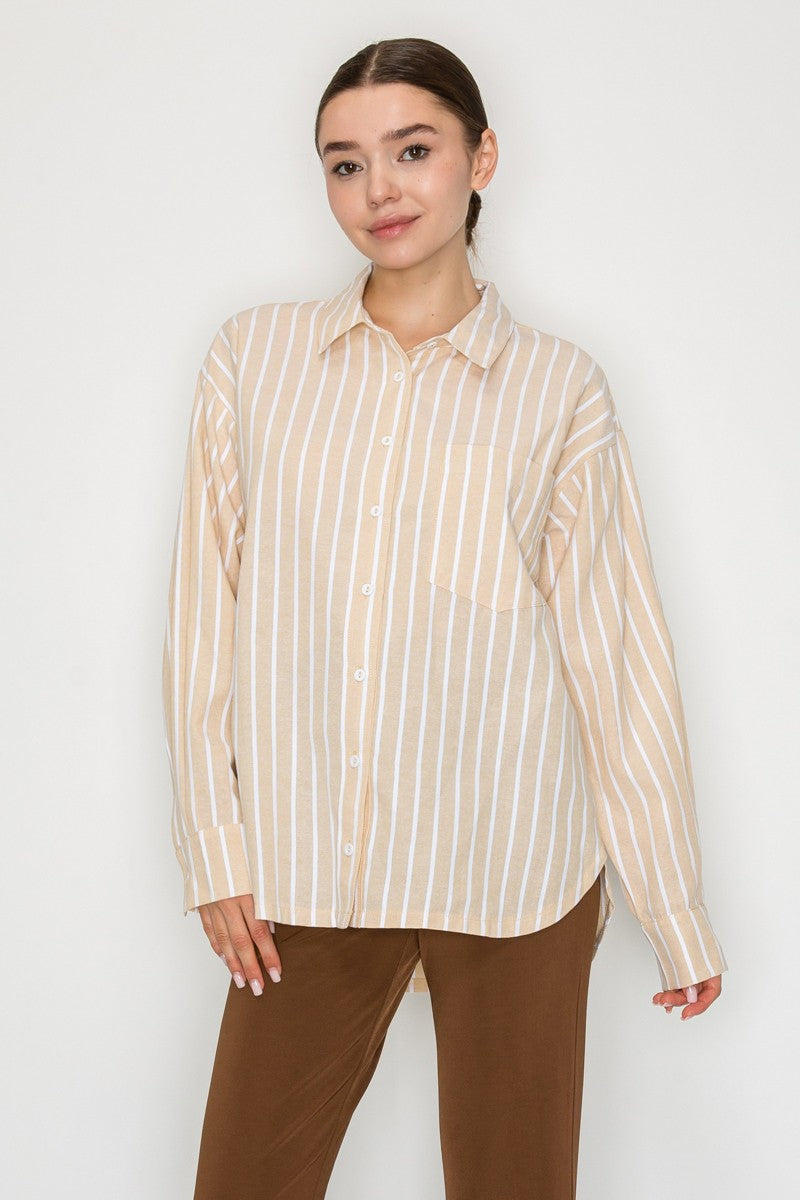 Nyja Stripe Collared Button-down Shirt - Taupe