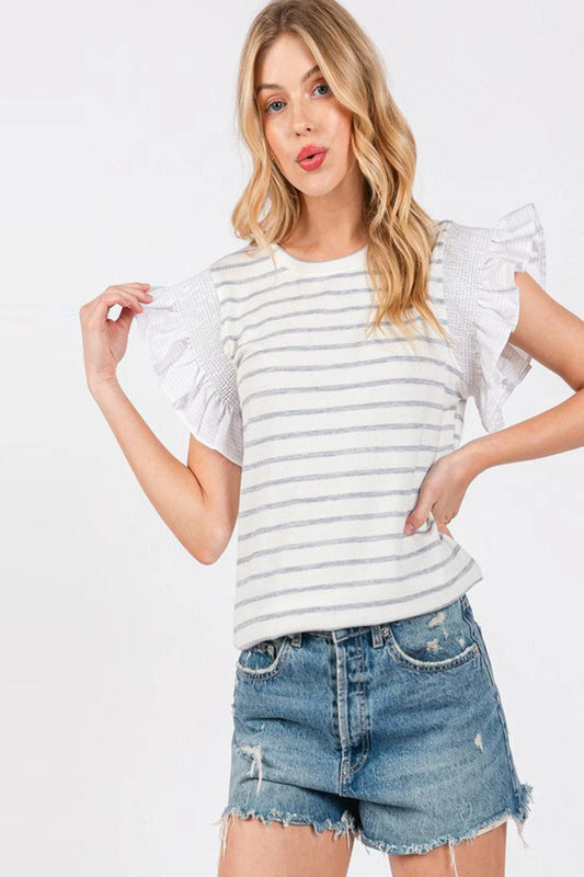 Ruffles At The End Colorblock Top _ Blue